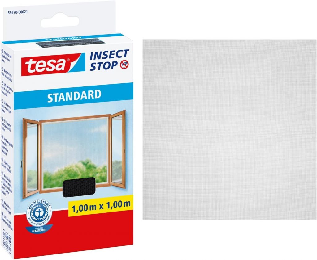 tesa INSECT STOP Klett Fliegengitter für Fenster – Insektenschutz mit Klettband…