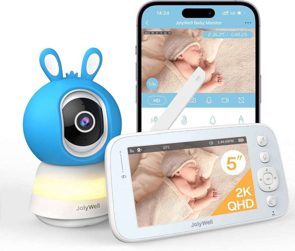 JolyWell Babyphone mit Kamera und App, 5 Zoll Baby Monitor IPS Display…