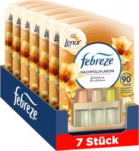 Febreze 3Volution Lenor Goldene Orchidee Duftstecker Nachfüllflakon 7x20 ml, 3 Wechselnde Düfte zum Bekämpfen von Gerüchen