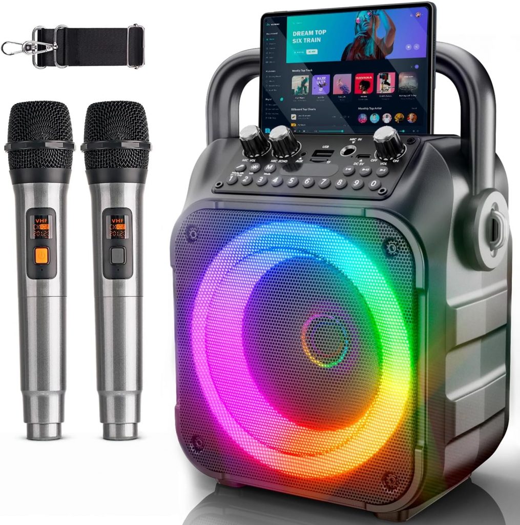 Karaoke Maschine mit 2 kabellosen Mikrofonen, [Neueste] Karaoke Anlage für Erwachsene und Kinder, tragbare Karaoke Box Bluetooth Lautsprecher, TV-kompatibel, PA Lautsprecher für Party und Geburtstag💰 nur 45,99 Verkauft von shenzhenshizehongruijingkejiyouxiangongsi und 1,447