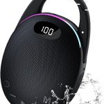 Tragbare Bluetooth Lautsprecher mit Licht,LED Anzeige, Integrierter Karabiner, Pro Sound Musikbox, Kraftvoller Bass,25 Std Akku, RGB Lichter, TWS Kopplung, AUX, TF Karte, Geeignet Outdoor/Party/Reisen