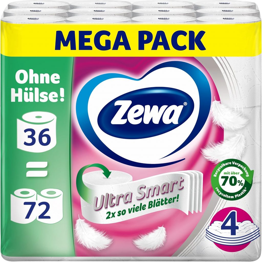 Zewa Ultra Smart Toilettenpapier Großpackung, 36 Rollen á 280 Blatt…