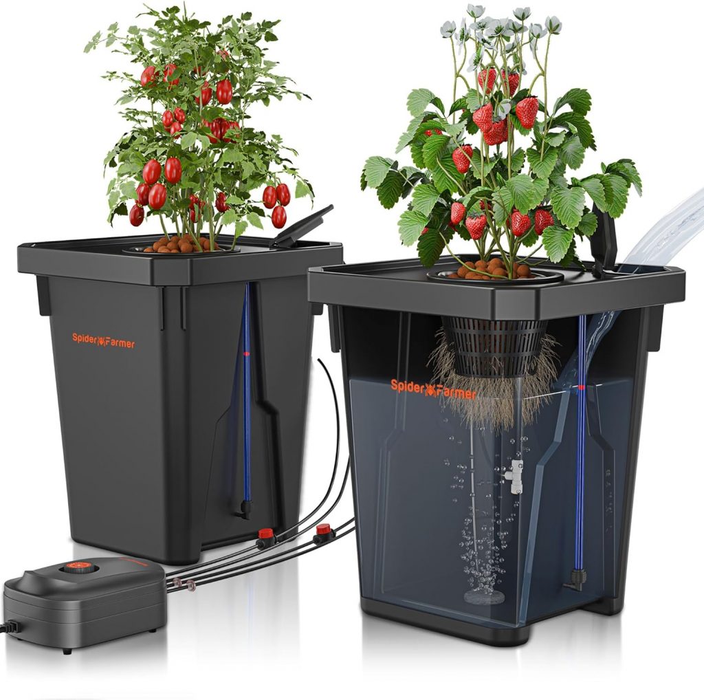 Spider Farmer DWC Hydrokultur Anbausystem mit 27 Liter/7 Gallonen Tiefwasserkultur, Neues Dreieckige Abdeckung…