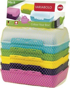 Emsa Clipboxen 3er-Set Variabolo 509388 | 6 Halbschalen für 3 Dosen | Beliebig zusammensetzbar | Spülmaschinengeeignet | Besonders für Kinder geeignet, Bunt, 15 x 3,5 x 10 cm