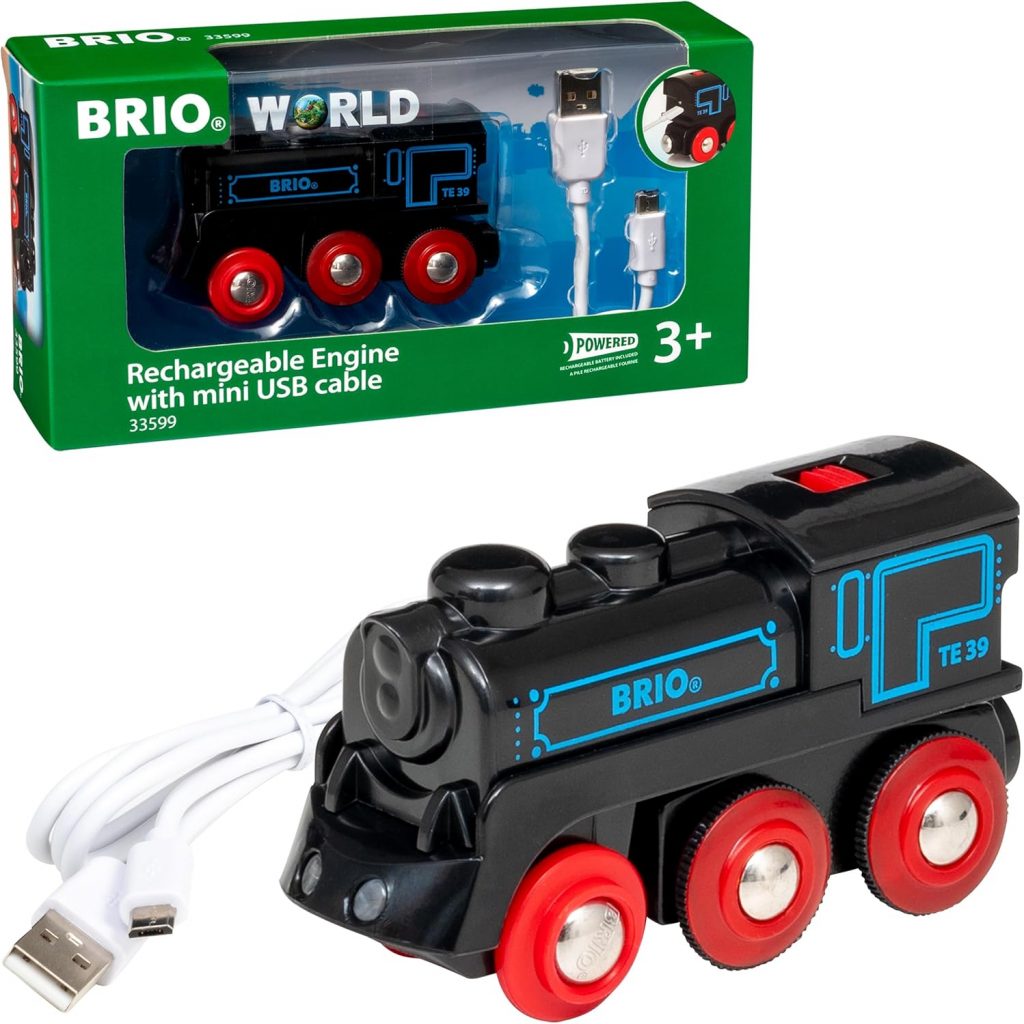 BRIO World – 33599 Akku Lok mit Mini USB – Wiederaufladbare Lokomotive – Batteriebetriebener Spielzeugzug für Kinder…