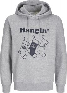 JACK&JONES Herren JJXMAS ONE Color Funny Sweat Hood Kapuzenpullover, Light Grey Melange, S