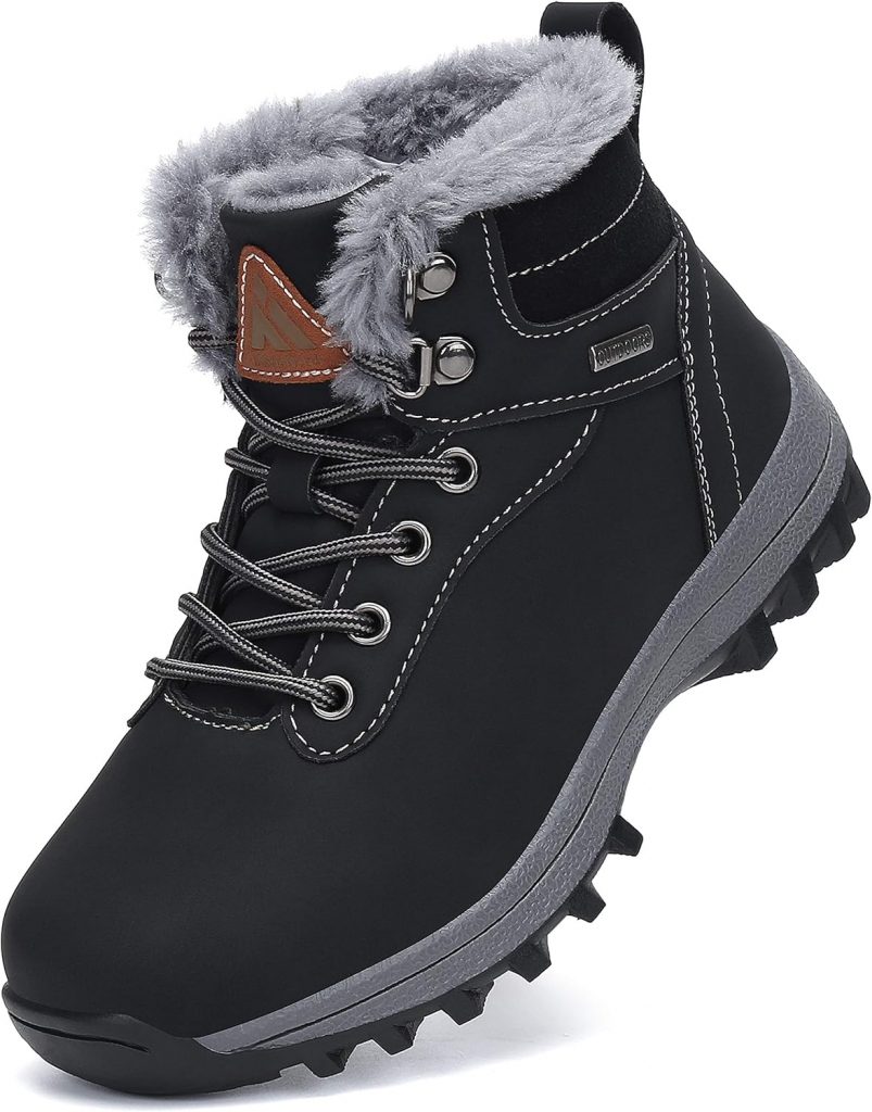 Mishansha Kinder Winterschuhe Jungen Warm Gefüttert Schneestiefel Mädchen Wasserabweisend Winterstiefel Outdoor Schwarz Gr