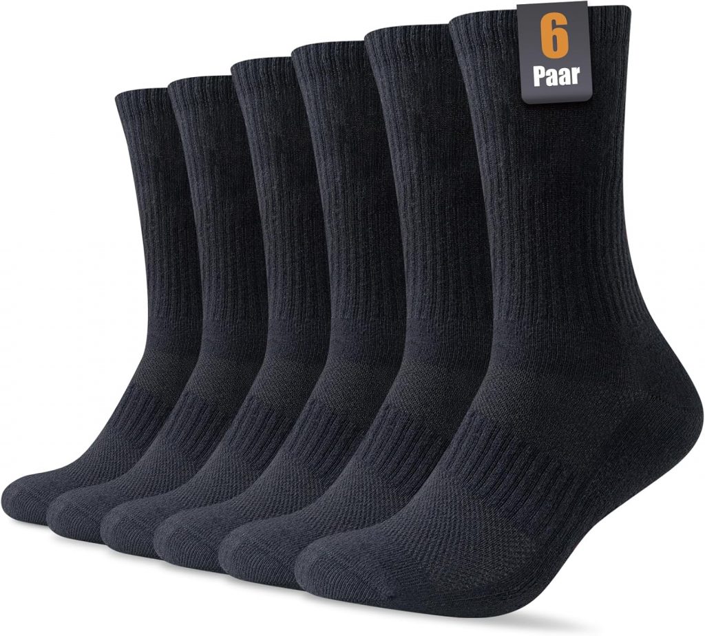 SockWaddles Socken Herren Damen, 6 Paar Baumwolle Atmungaktive Gepolsterte Tennissocken Sportsocken Laufsocken Wandersocken 43-46 39-42 35-38 47-50, Schwarz Weiß