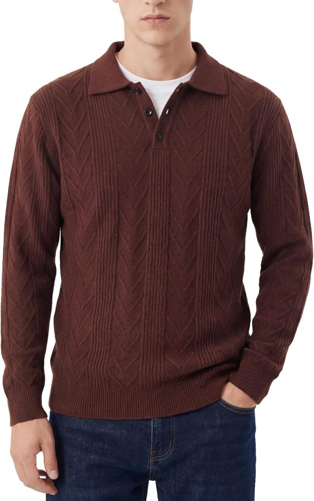GLESTORE Polo Pullover Herren Poloshirt Langarm Strick Herrenpullover mit Kragen…