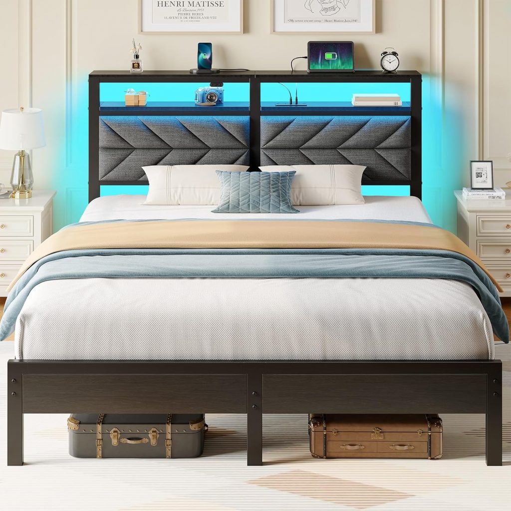 Seventable Bett 140×200 mit LED, Ladestation (2 USB-Anschlüsse & 1…