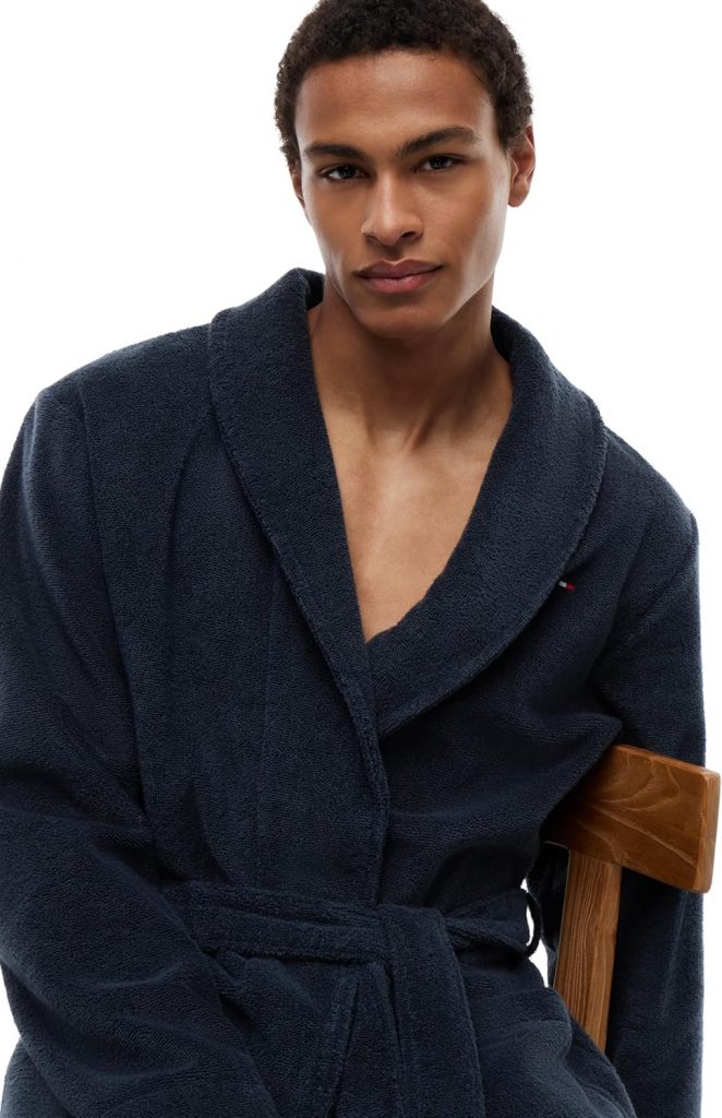 Tommy Hilfiger Herren Bademantel aus Baumwolle, Blau (Navy Blazer), XL