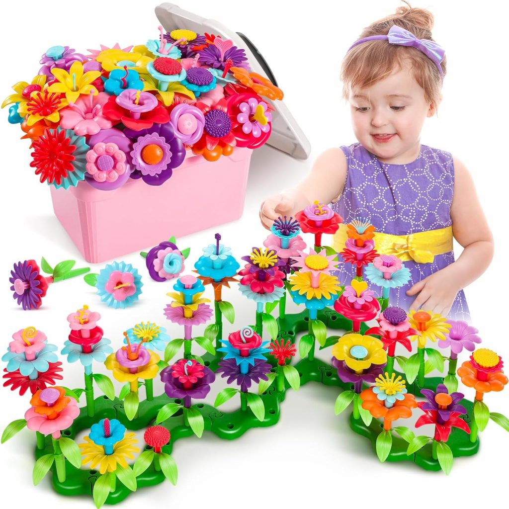 Blumengarten Spielzeug ab 3 Jahre Mädchen, Ostern geschenke kinder, Montessori Spielzeug Blumen Bausteine Motorikspielzeug, DIY Spielzeug ab 3 Jahre Mädchen Junge Geburtstags Geschenk Halloween