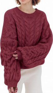 👑 Saodimallsu Pullover Damen Oversized Rundhals Strickpullover Langarm Zopfmuster Grobstrick Pulli Tops Einfarbig Casual Winter Oberteile