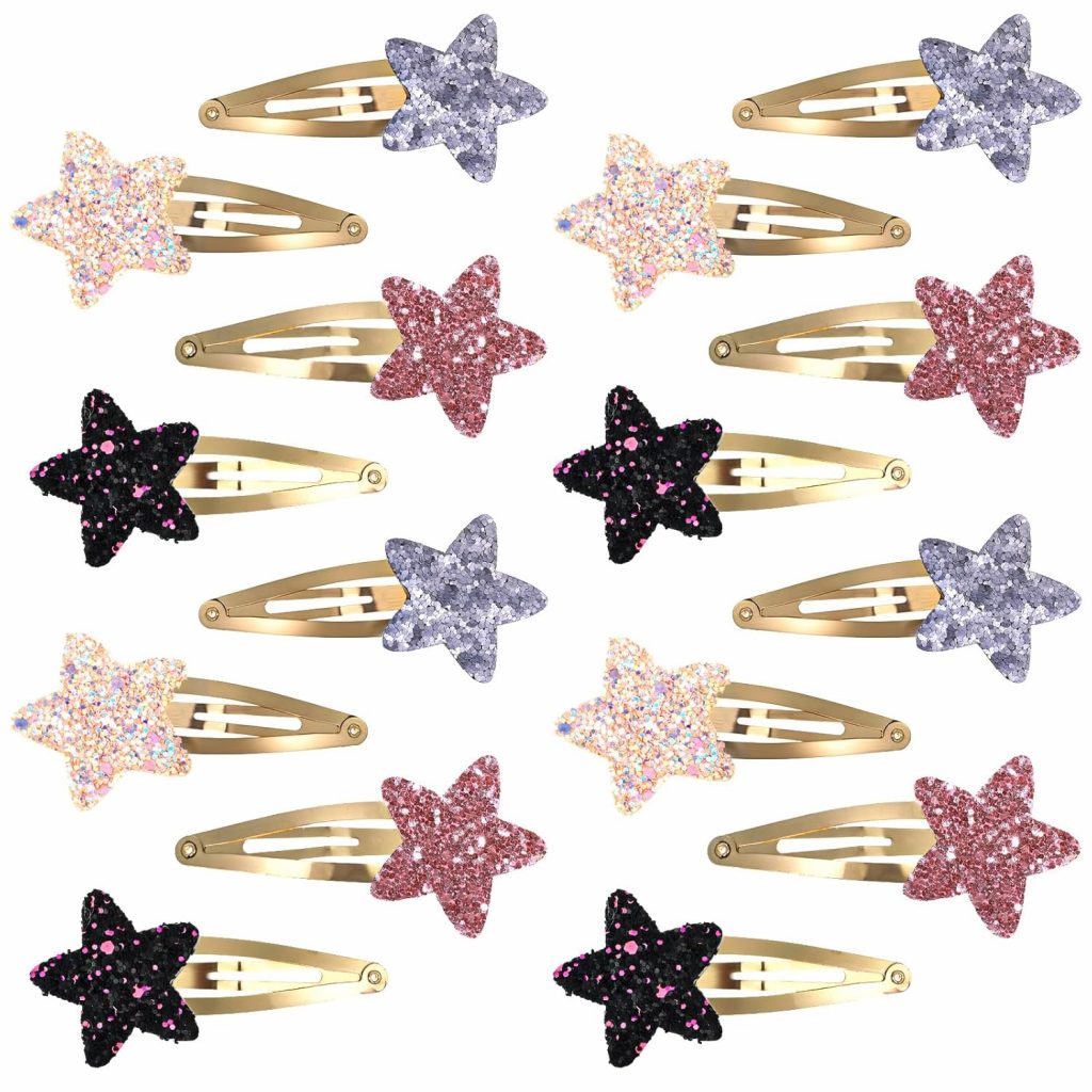 DOPENSPI 16 Stück Glitzernde Haarspangen für Mädchen, Stern Haarspangen Metall Schnapp Haar Barrettes Süße Stern-Haarklammern Haarschmuck für Karneval Party Geburtstags Geschenk