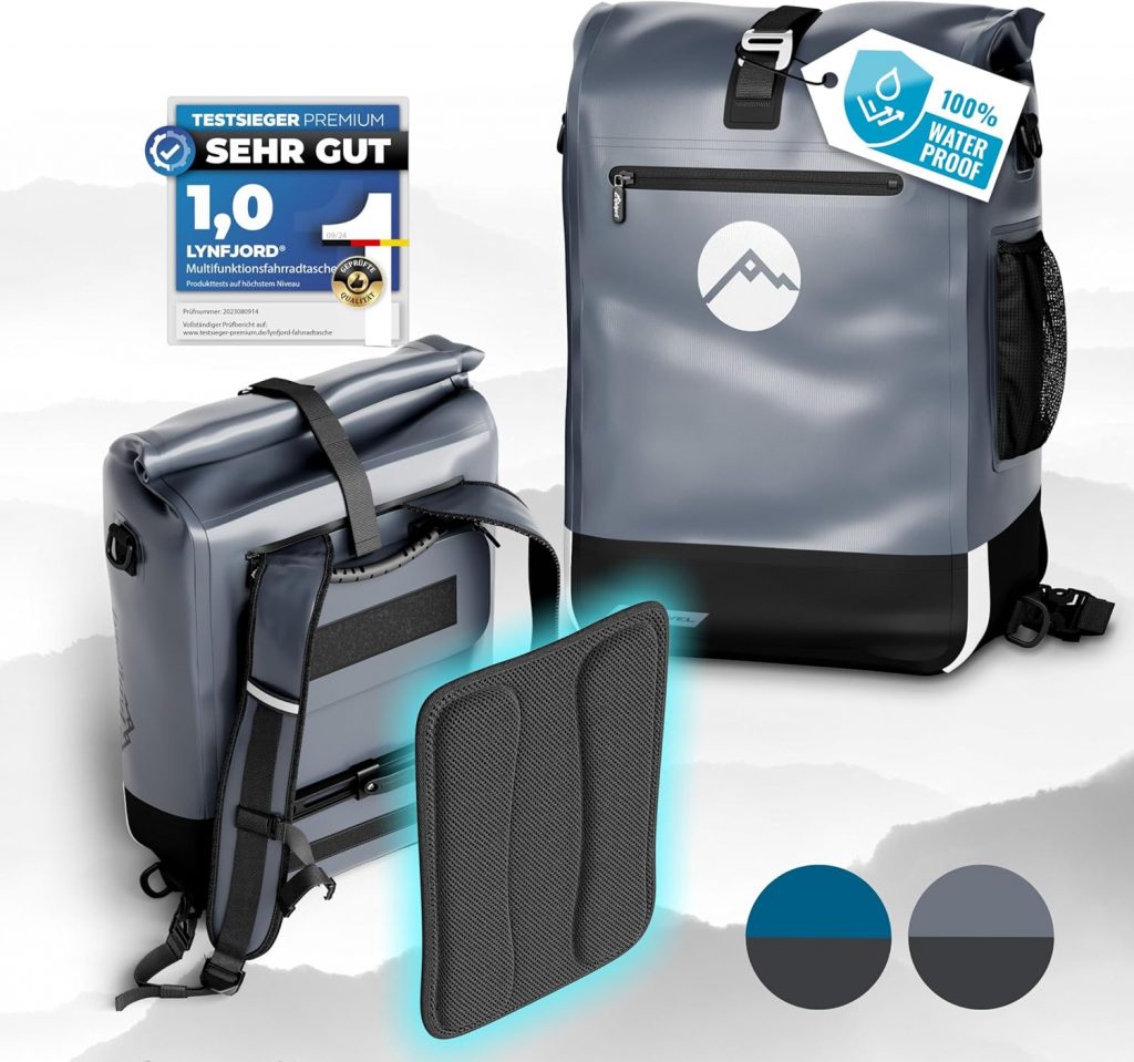 Lynfjord Travel Trek 25 Fahrradtasche 3in1 – optimierte Gepäckträgertasche, Rucksack, Cross Bag – wasserdicht…