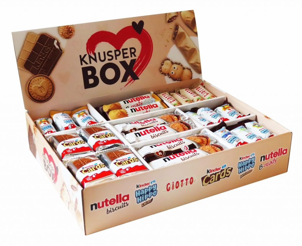 Ferrero Knusper Box mit 74 Teilen in 6 Sorten, mit Kinder Cards, Nutella…