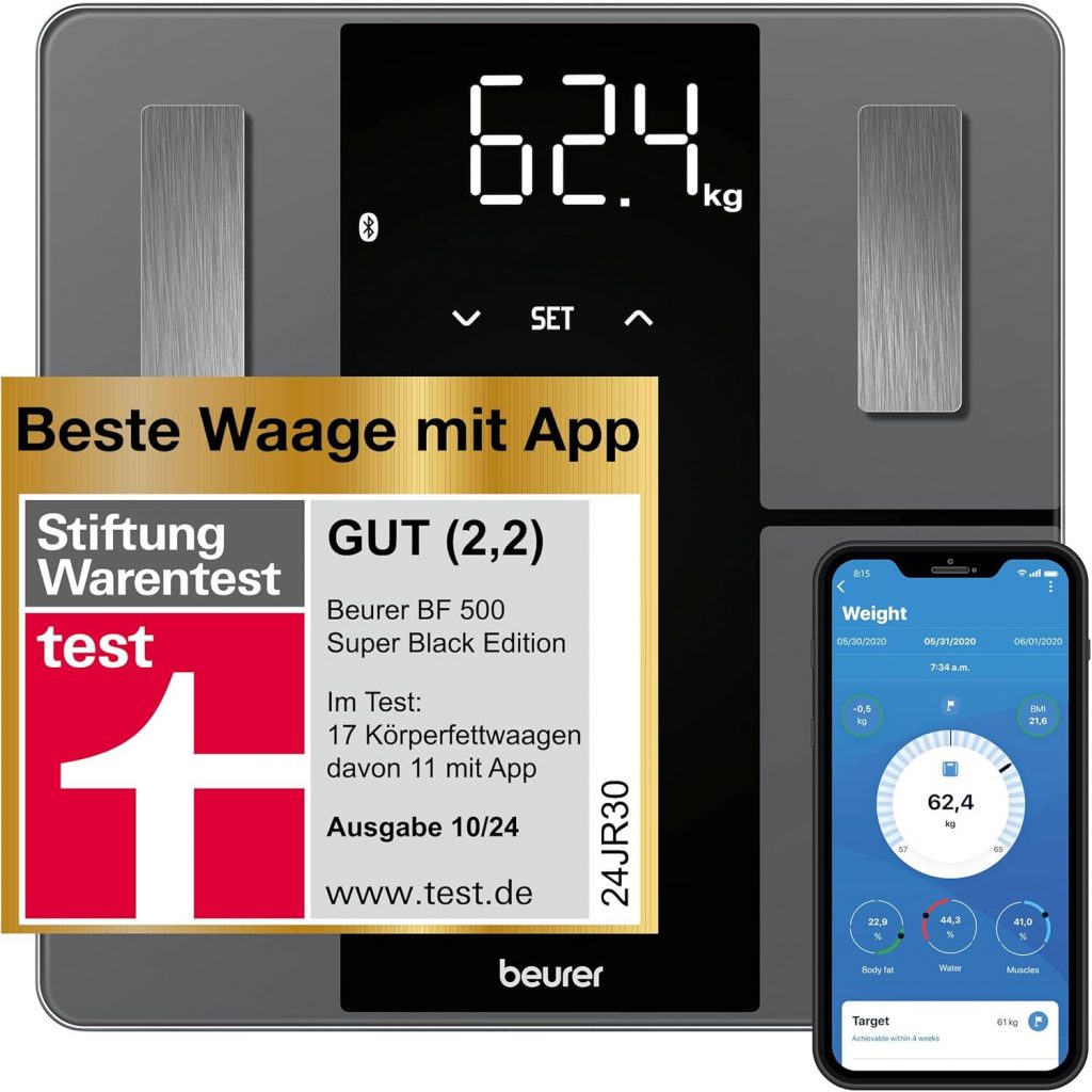 Beurer BF 500 Personenwaage mit Bluetooth & App, digitale Körperfettwaage mit…