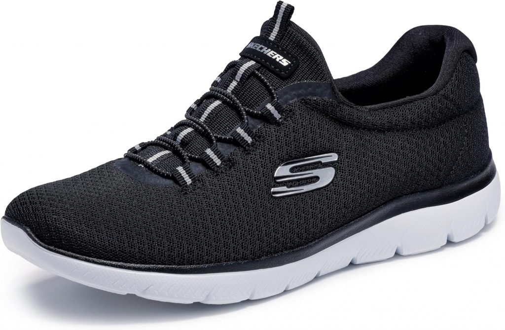 Skechers Damen Summits 12980 Turnschuhe, Black Mesh/ White Trim, 42 EU