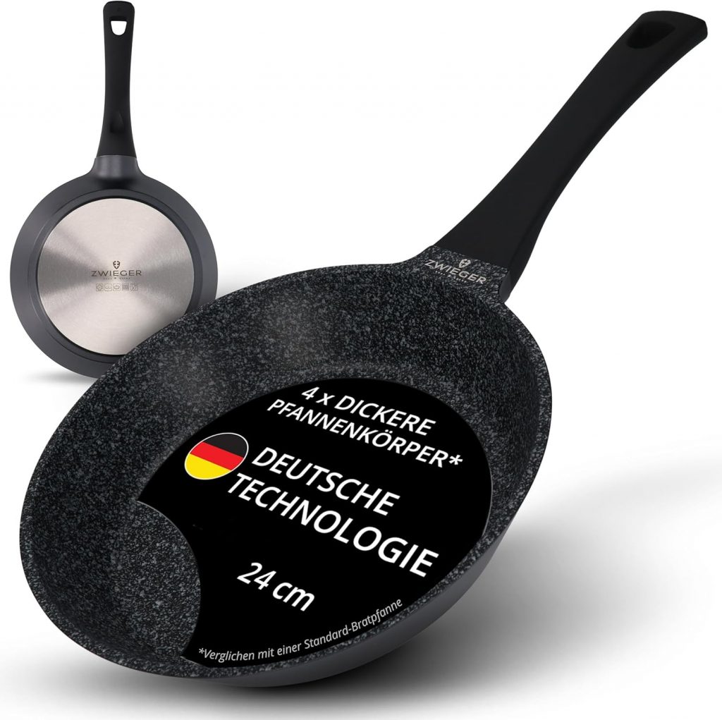 🤴 ZWIEGER Hochwertige Bratpfanne 24cm &ndash; Pfanne 24 cm Induktion, Aluguss, vollfl&auml;chiger Edelstahlboden, f&uuml;r alle Herdarten (inklusive Induktion) geeignet &ndash; Antihaft, PFOA- & PFOS-frei