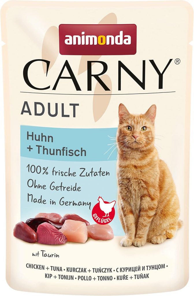 animonda Carny Katzenfutter nass Huhn + Thunfisch, 12 Portionsbeutel (12 x 85g), getreidefreies Katzen Nassfutter…