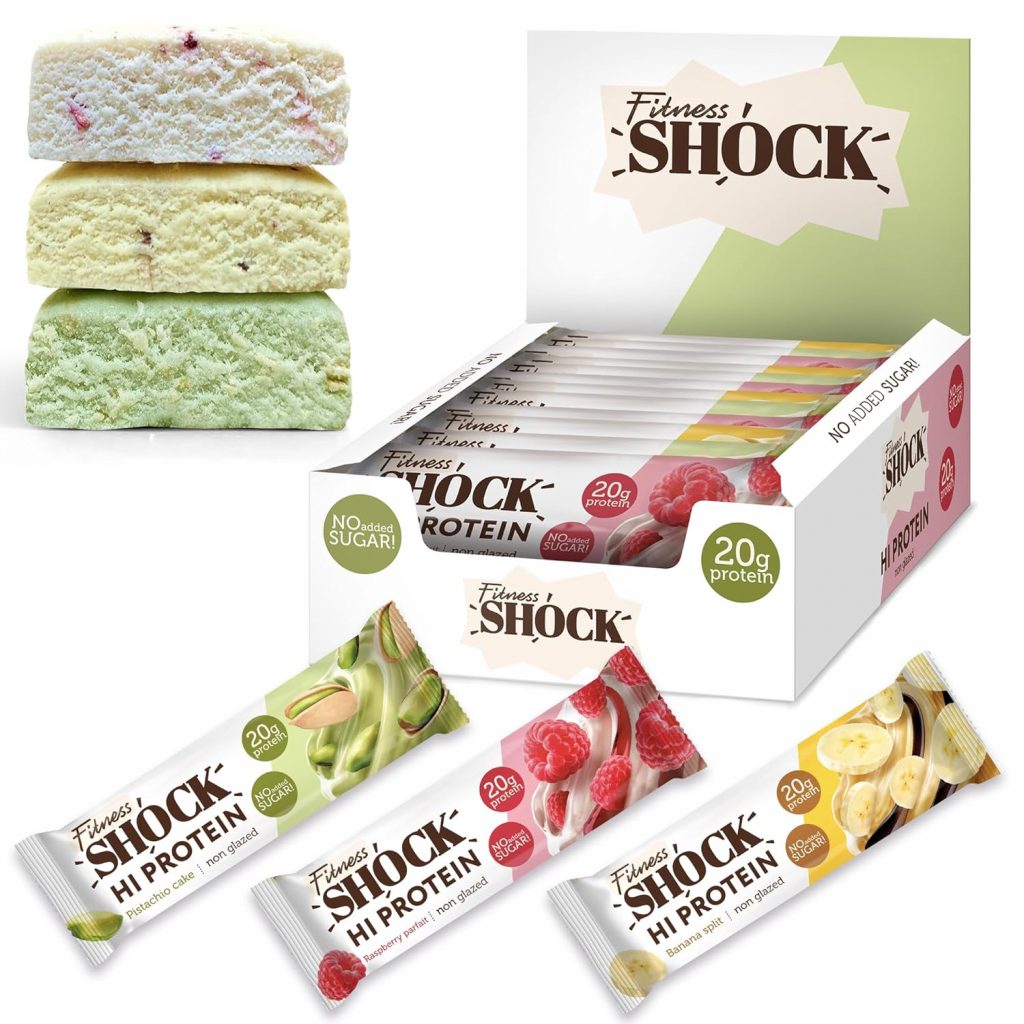 FitnesSHOCK High Proteinriege Mixbox mit hohem 20g Proteingehalt Eiweißriegel ohne Zuckerzusatz kalorienarm low carb…