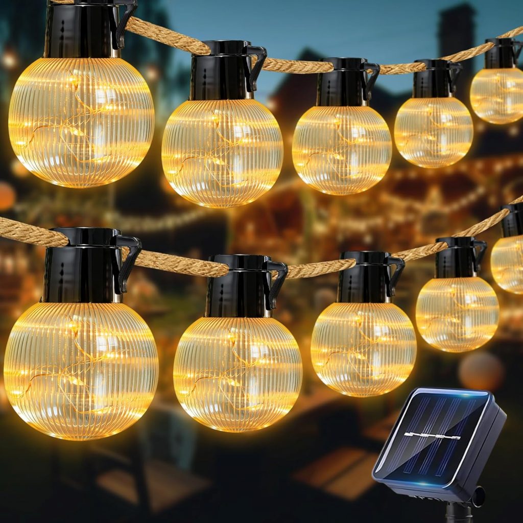 Solar Lichterkette Outdoor 10 Meter Mit 15 Glühbirnen, Solarlichterkette Außen Wetterfest, 8 Modi Lichterkette Außen…