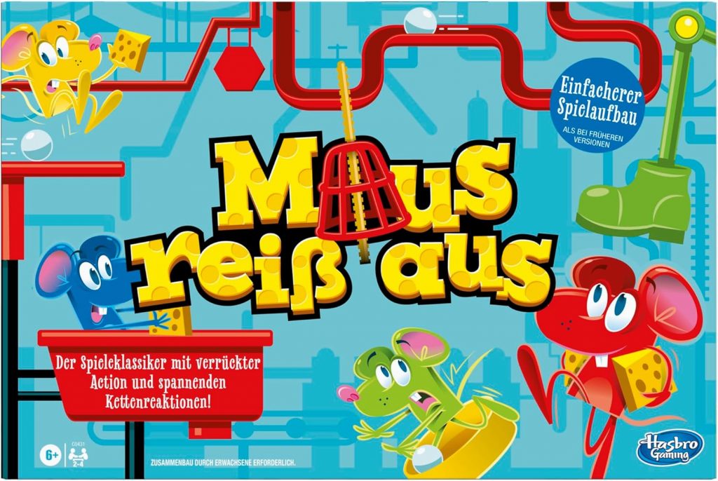 Maus reiß aus, Familienspiel für 2 bis 4 Spieler, klassischer Mulitplayer Brettspiel mit einfachem Spielaufbau für Kinder ab 6 Jahren, brettspiel für die Familie