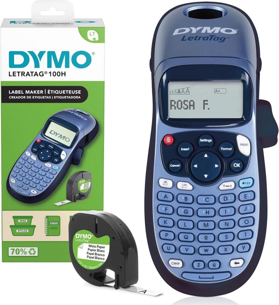 DYMO LetraTag LT-100H Beschriftungsgerät Handgerät Tragbares Etikettiergerät mit ABC Tastatur blau Ideal fürs Büro oder zu Hause