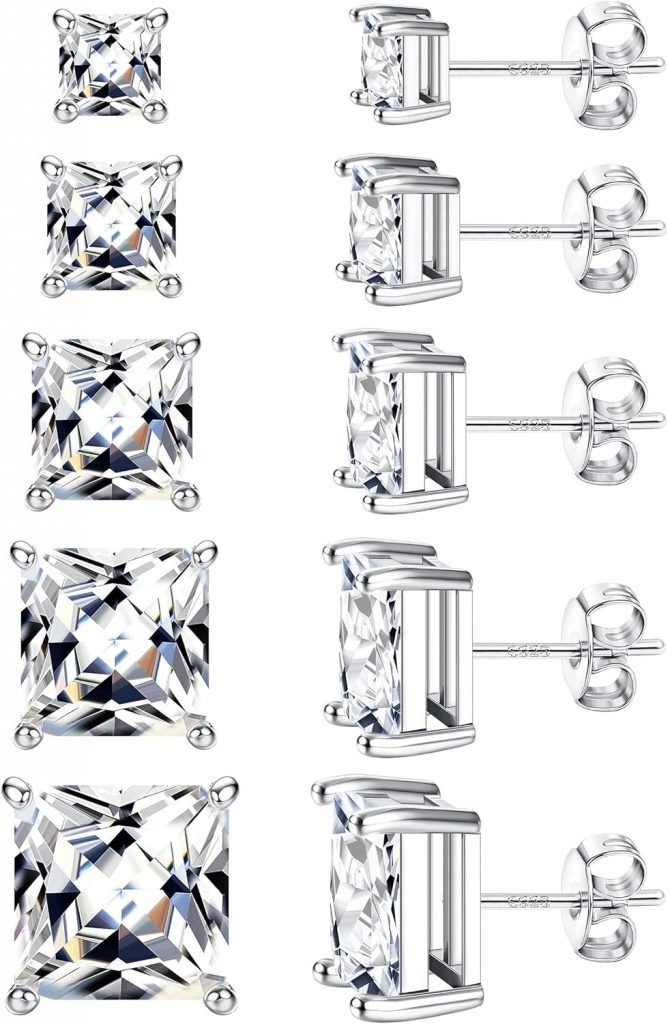 MILACOLATO 5 Pairs Ohrsteckers Sterling Silber 925 Set Damen Ohrstecker mit Zirkonia Ohrringe Stecker Klein Kleine AB Ohrring Schmuck 4/5/6/7/8MM 20G/18G C