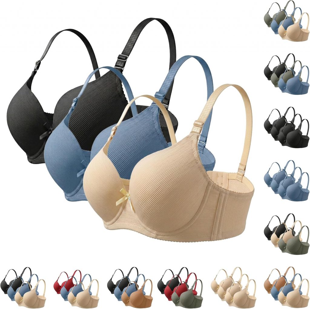 3er Pack Damen BH Push Up mit Bügel Leicht Gepolstert Glattes Design…