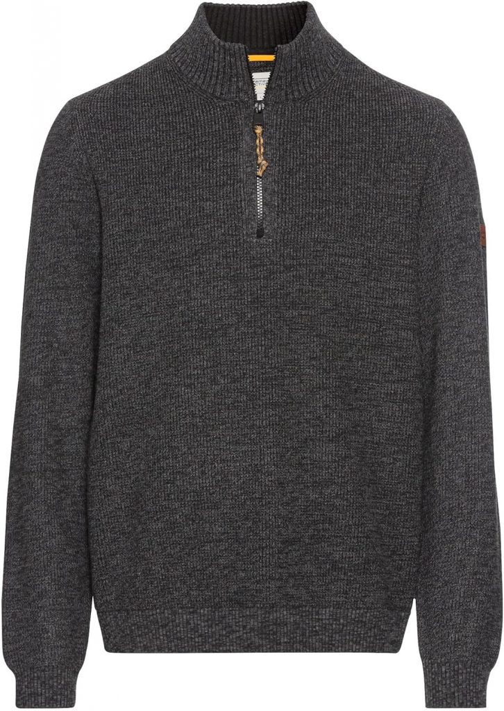camel active Herren Stricktroyer aus Baumwollmix Dunkelgrau, Menswear-L