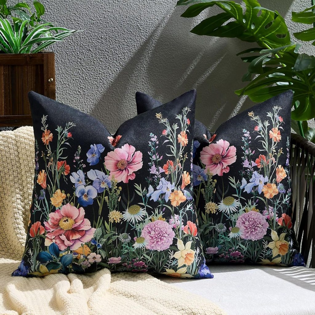Bunte Kissenbezüge Frühling 40×40 Outdoor Polster Wetterfest Florales Sofakissen Scandi Deko Bunte Kissenbezug 40×40 Schwarz für Wohnung Wohnzimmer Deko Schlafzimmer Aesthetic Home Decoration Bett