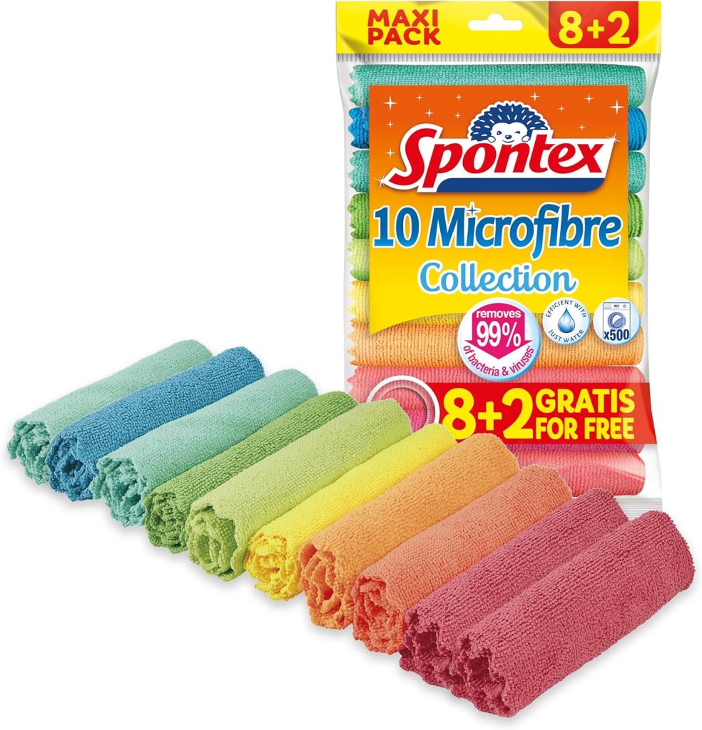Spontex Microfibre Allzwecktücher 8+2 Gratis, 1 Packung – bunte Mikrofasertücher