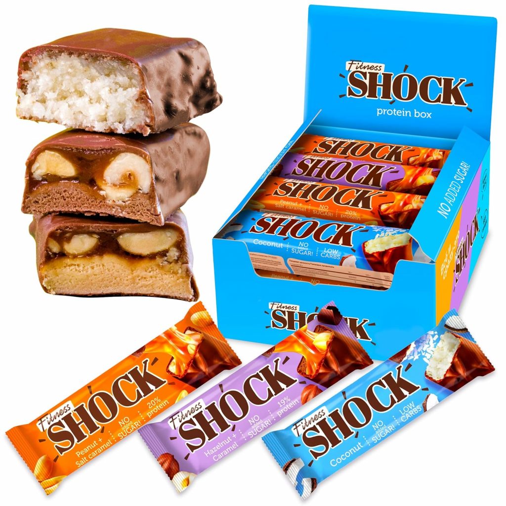 FitnesSHOCK Proteinriegel Set Mix Box Protein Bar ohne Zusatz von Zucker mit hohem 2 Proteingehalt low carb Fitness…