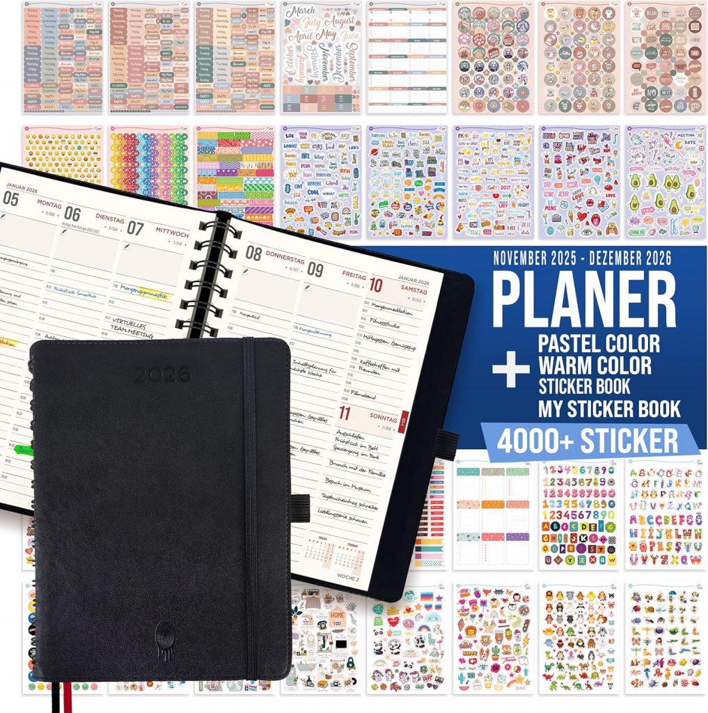 colortouch Tagesplaner 2026 mit 48 Blatt/ 4000+ St Aufkleber Set, Wochenplaner…
