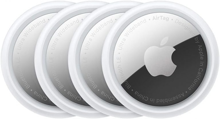 Apple AirTag (1. Generation) 4er Pack - Finde und behalte Deine Sachen im Blick: Schlüssel, Geldbörsen, Gepäck, Rucksäcke und mehr. Einfaches Einrichten mit iPhone oder iPad. Austauschbare Batterie