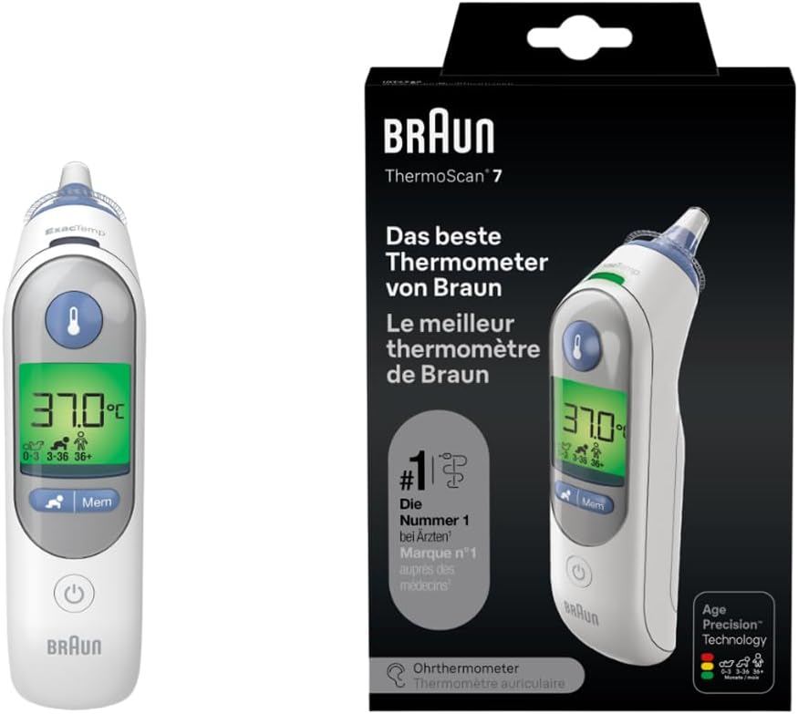 Braun ThermoScan 7 Ohrthermometer BRAIRT6520 Age Precision Technologie Farbcodiertes Digitaldisplay Baby- und…