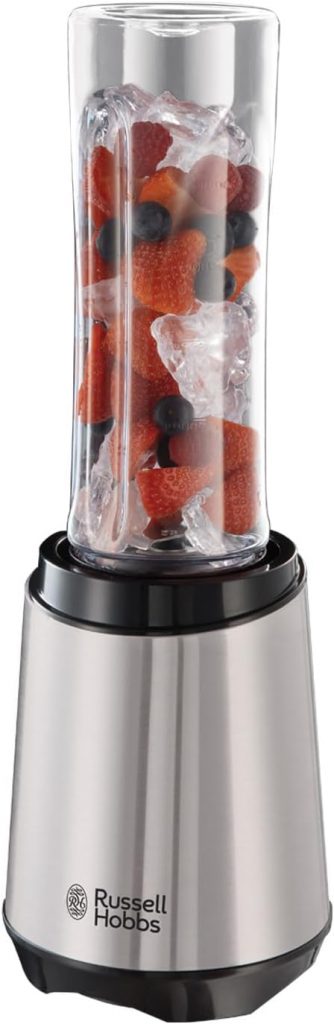 Russell Hobbs Mixer – Standmixer & Smoothie Maker to go [23.500 U/min Power-Motor] inkl. 1x Mixbehälter 600ml (BPA-frei, spülmaschinen- & bruchfest inkl. Deckel) Zerkleinerer, Edelstahl, 23472