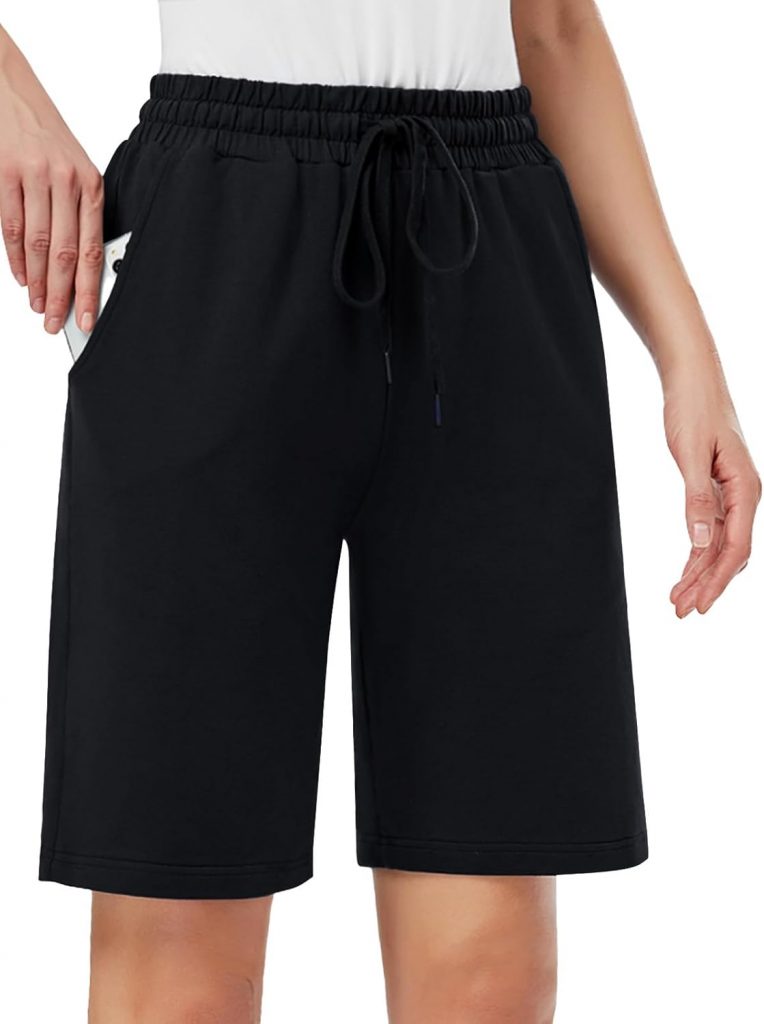 MOVE BEYOND Damen Bermuda Shorts Kurze Hose Sommer Baumwolle Sporthose Jogginghose Knielang Sweatshorts mit 3 Taschen
