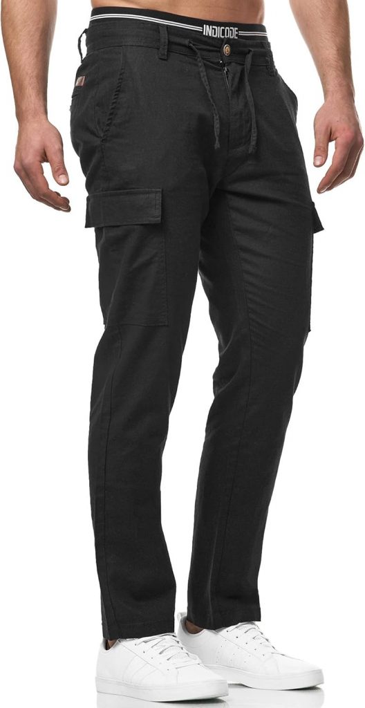 Indicode Herren Leonardo Cargohose aus Leinen & Baumwolle Stoffhose für Männer