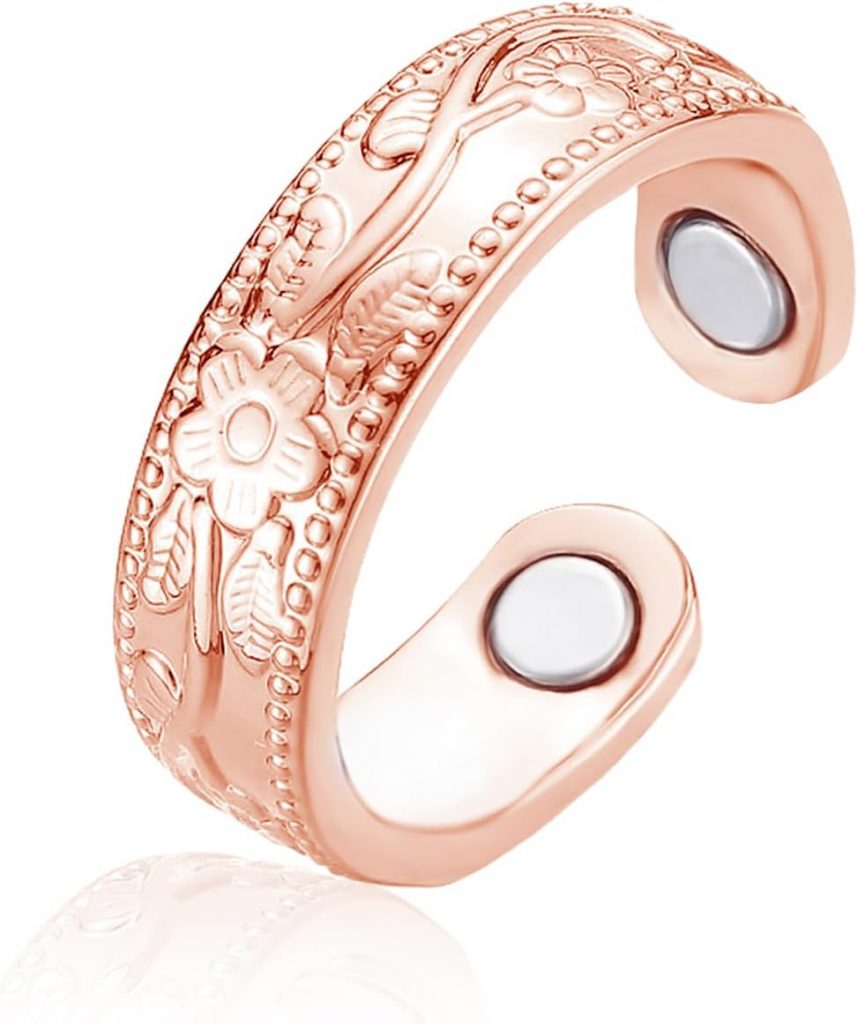 Lyzino Anti Stress Ring, Rose Gold Mumeblüte Magnetring für Damen, Vital Ring…