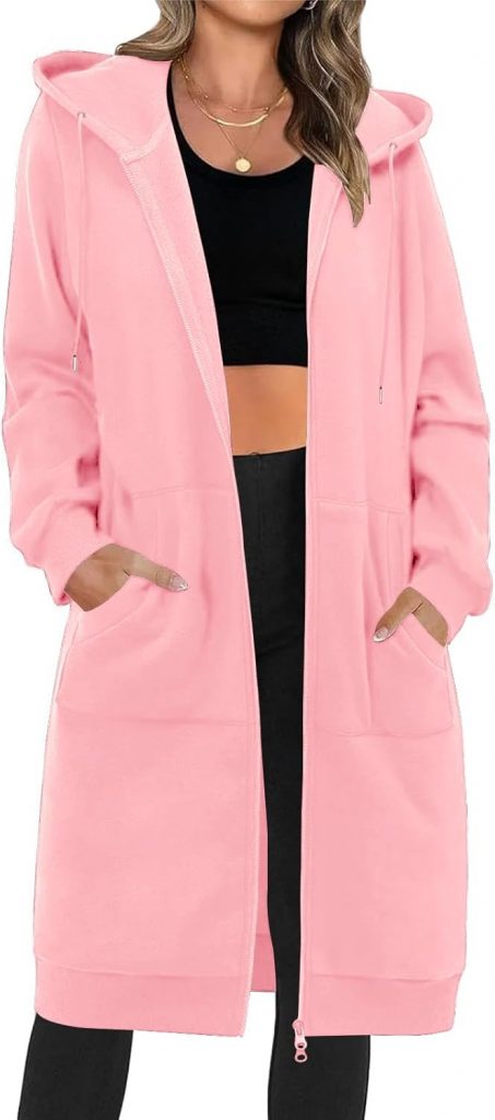 Tuopuda Damen Lange Kapuzenpullover mit Reißverschluss Hoodie Jacke Langarm…