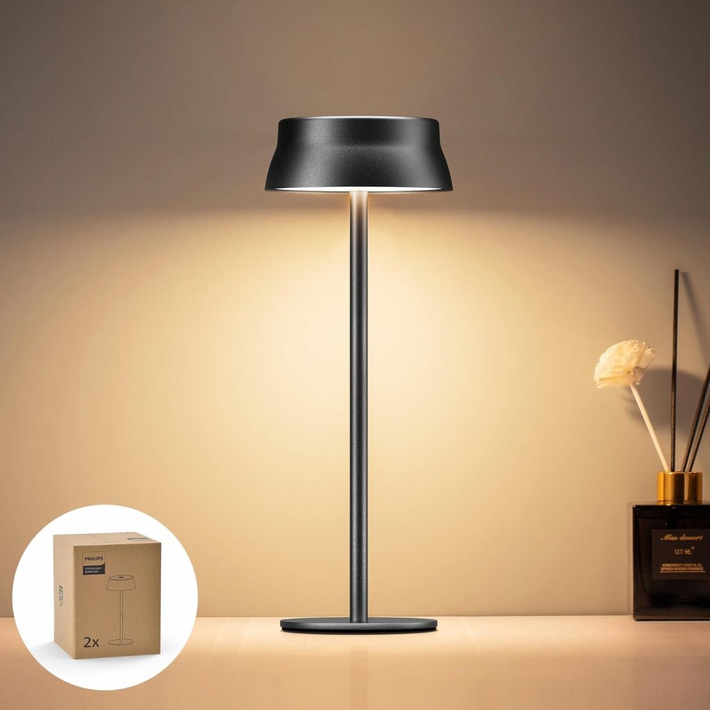 Philips Tischlampe Kabellose 1 Stück, Portable LED Akku Tischleuchte mit 2…
