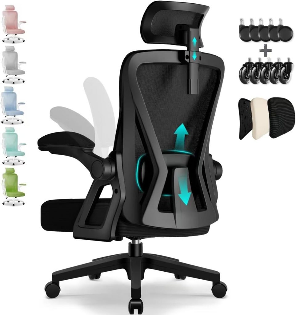 Airchros Bürostuhl,Bürostuhl Ergonomisch mit Verstellbarer Kopfstütze,Armlehnen und Lendenwirbelstütze, Schreibtischstuhl Drehstuhl Wippfunktion bis 135°,Chefsessel Rückenschonend, 150kg