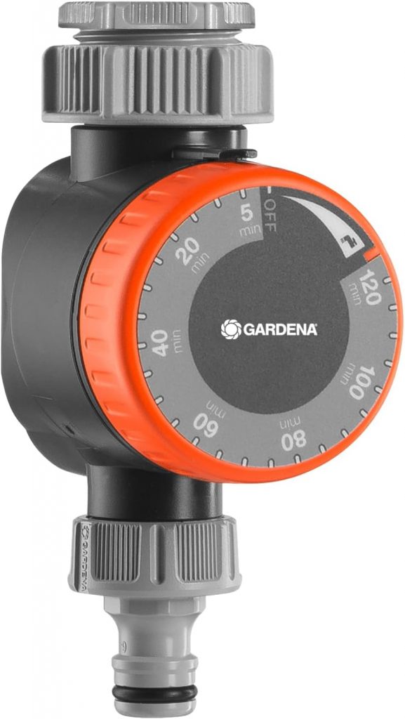 Gardena Bewässerungsuhr: Automatische Zeitschaltuhr für Wasserhähne 26,5 mm (G 3/4) oder 33,3 mm (G1), Flexible Bewässerungsdauer (5-120 min), leichtes Anschließen Dank Schnellstecksystem (1169-20)