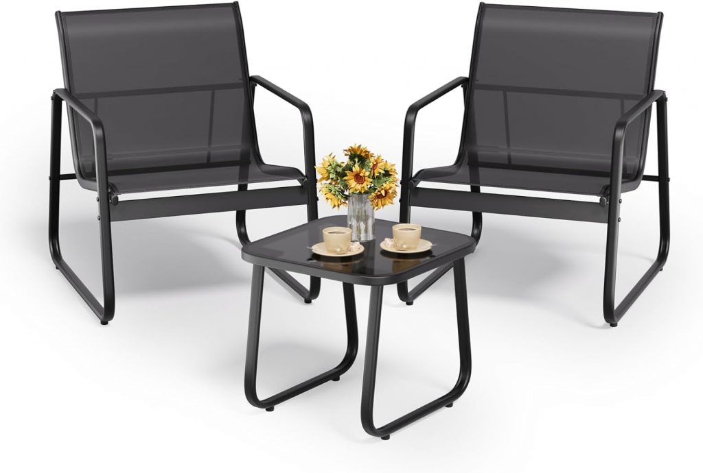 Bealife 3-teiliges Balkon-Set, 3-teiliges Bistro-Set aus Textilene-Stoff, 2…