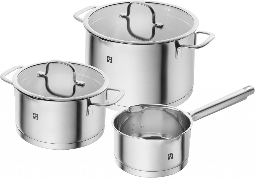 ZWILLING TrueFlow Kochtopf-Set 3-teilig mit Glas-Deckel, Induktionsgeeignet, Unbeschichtet, Edelstahl, Mattiert…
