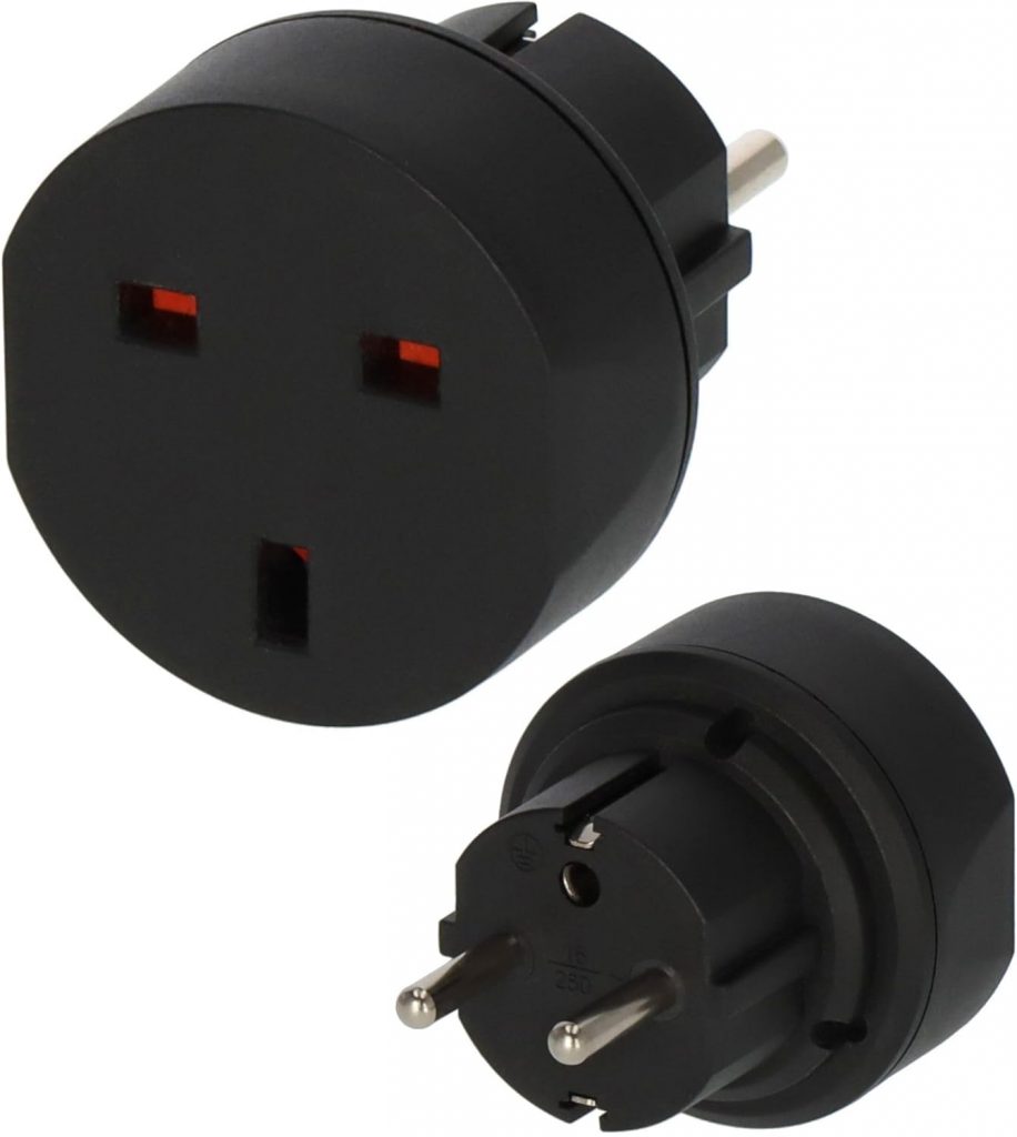 Brennenstuhl Reisestecker/Reiseadapter (Reise-Steckdosenadapter zum Anschluss elektrischer Geräte mit British Standard Stecksystem in Ländern mit Schutzkontakt Stecksystem) schwarz