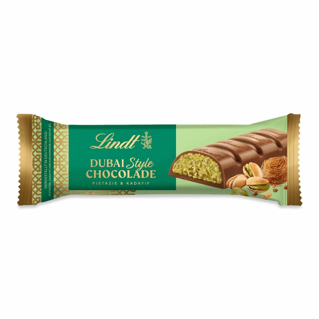 Lindt Schokolade Dubai Style Riegel 40g feinste Vollmilch-Schokolade mit einzigartiger Füllung aus Pistazien-Creme und knusprigem Kadayif Schokoladen-Riegel