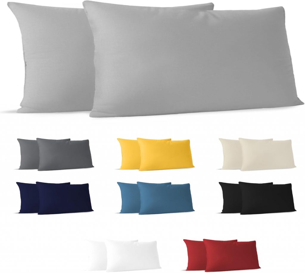 Dreamzie Kissenbezug 40 x 80 (Set mit 2) – 10 Jersey Baumwolle 150 g/qm Kissenbezüge -Grau – Für Kissen 40 x 80 cm…